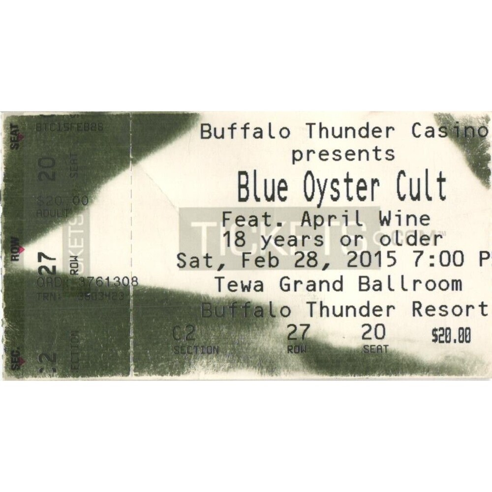 2015 Blue Oyster Cult Concert Ticket Stub Santa Fe NM